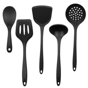 Silica gel spatula High temperature resistant silica gel kitchenware set Special silica gel spatula spoon for household frying pan (size: black)