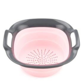 Silica gel folding fruits and vegetables washing filter basket fruits and vegetables decorative basket (Color: small pink)