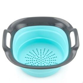 Silica gel folding fruits and vegetables washing filter basket fruits and vegetables decorative basket (Color: large blue)