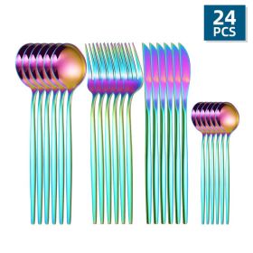 ut24pcs/Set Stainless Steel Cutlery; Portuguese Cutlery Spoon; Western Cutlery Set (Color: Multi Color)